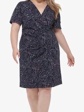 DKNY Printed Ruched Faux-Wrap Sheath Dress - 22W
